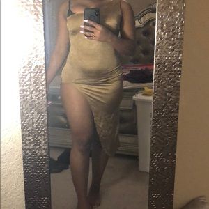 Gold high slit dress